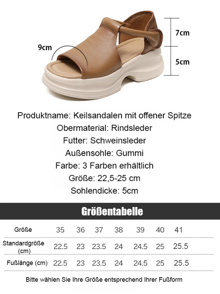 5cm Plateau-Wedgesandalen im koreanischen Stil mit offenem Zeh – echtes Leder ohne Fußschmerzen bei langem Gehen