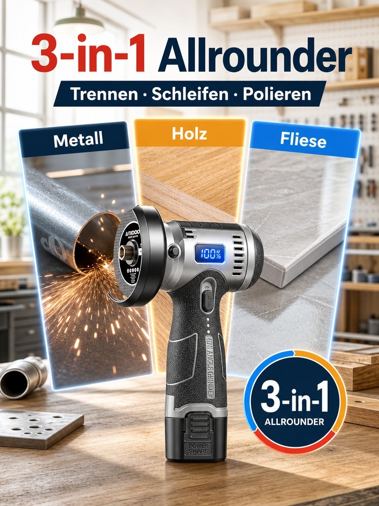 Kabelloser Mini-Winkelschleifer mit Digitalanzeige