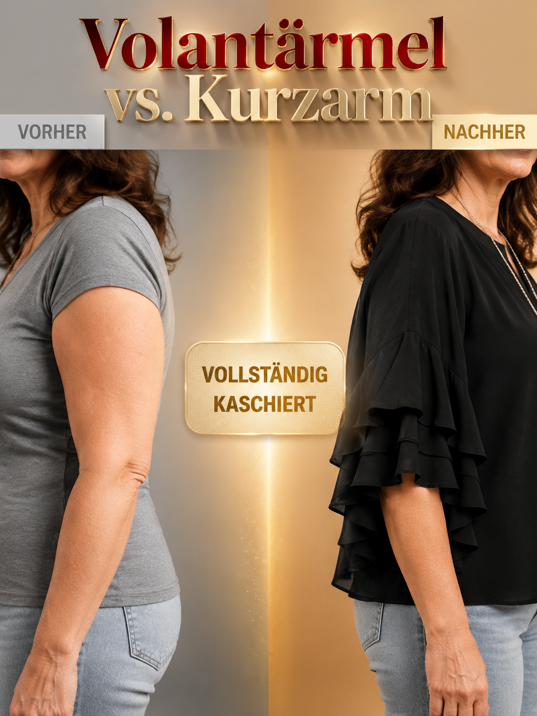 Schmeichelhafte Passform: Der V-Ausschnitt mit Rüschen streckt die Silhouette und kaschiert Problemzonen