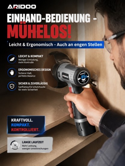 Kabelloser Mini-Winkelschleifer mit Digitalanzeige