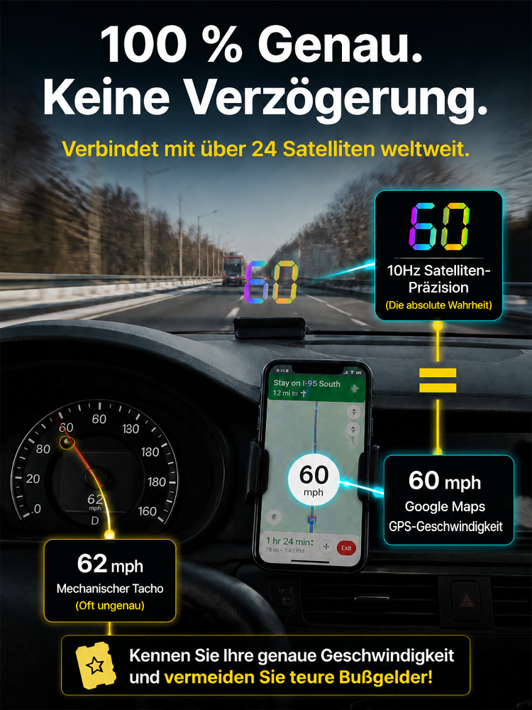 【Kostenloser Versand】Intelligentes KI-Head-up-Display 🚗 | GPS-Tachometer | Kampfjet-Technologie | Sichere Nachtsicht