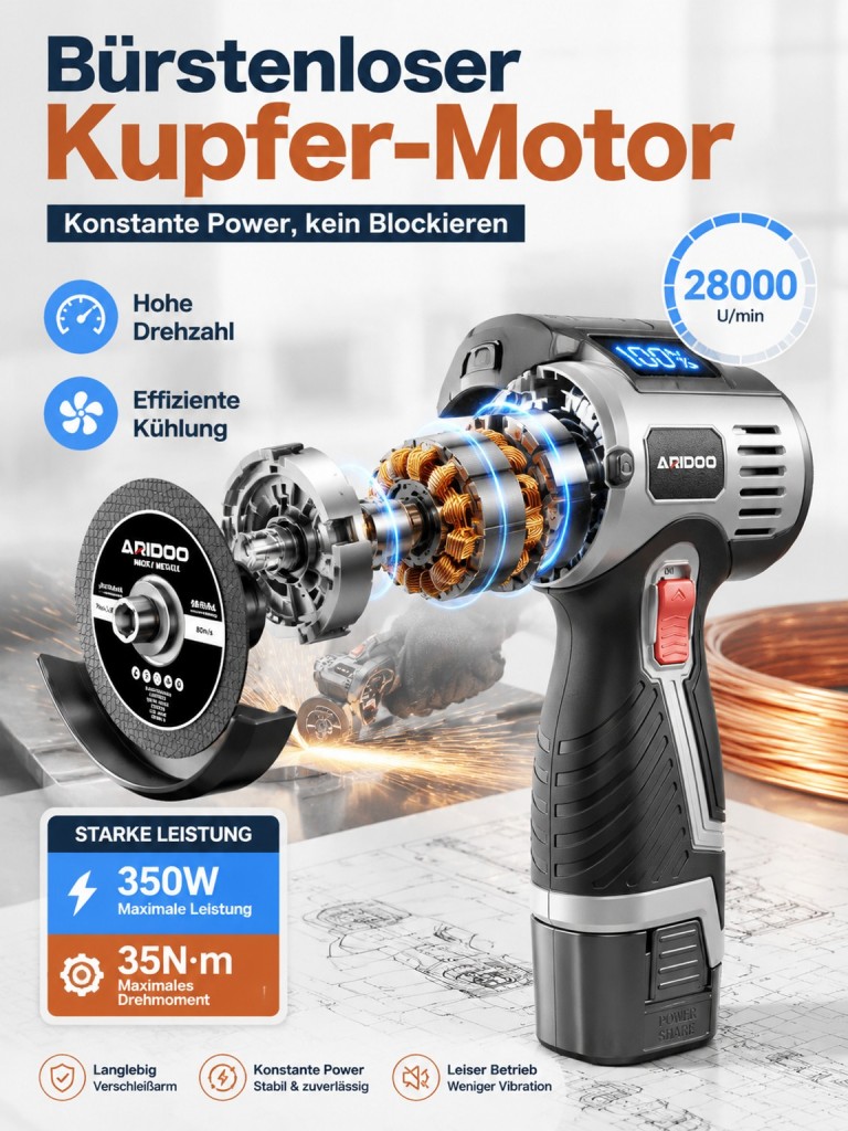 Kabelloser Mini-Winkelschleifer mit Digitalanzeige