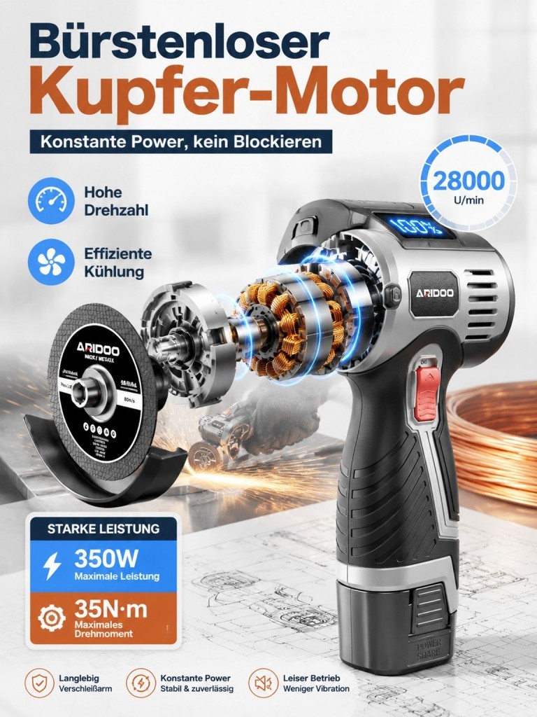 Kabelloser Mini-Winkelschleifer mit Digitalanzeige
