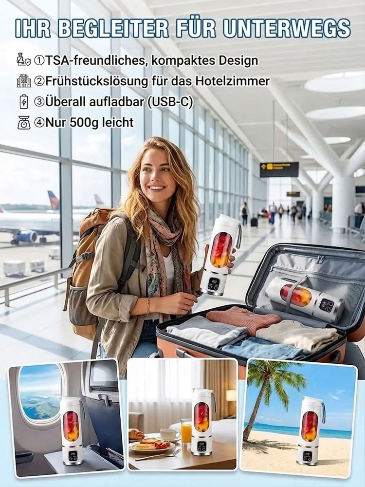 Kompakter tragbarer Mixerbecher 🥤 5 Sekunden Smoothie, kernglos & ohne Rückstände ✅