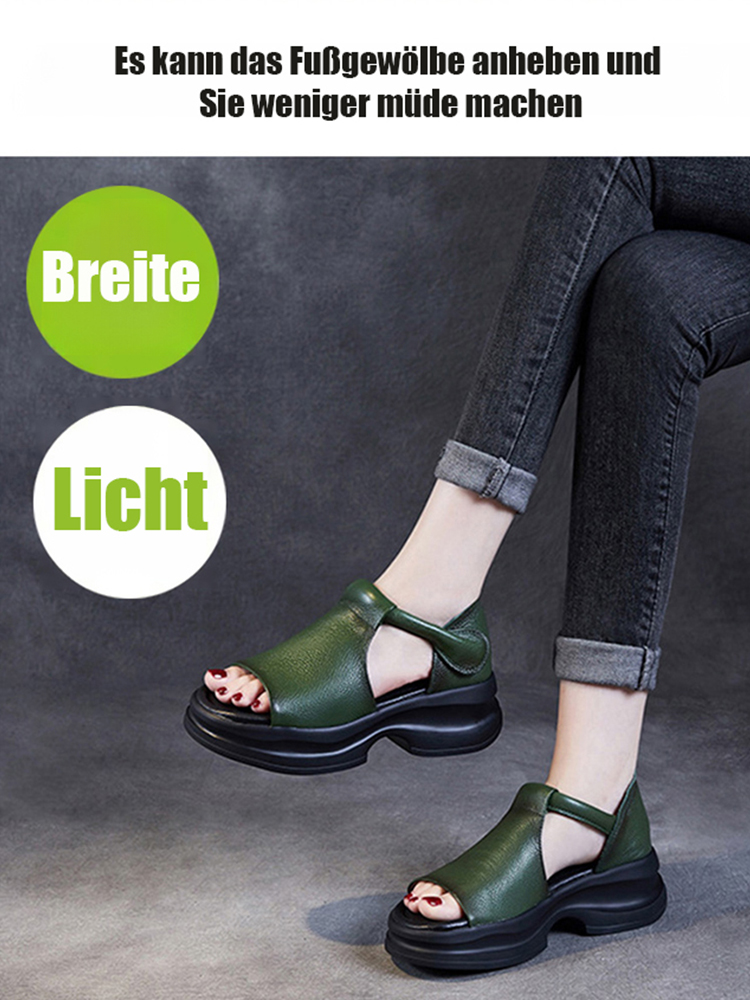 5cm Plateau-Wedgesandalen im koreanischen Stil mit offenem Zeh – echtes Leder ohne Fußschmerzen bei langem Gehen