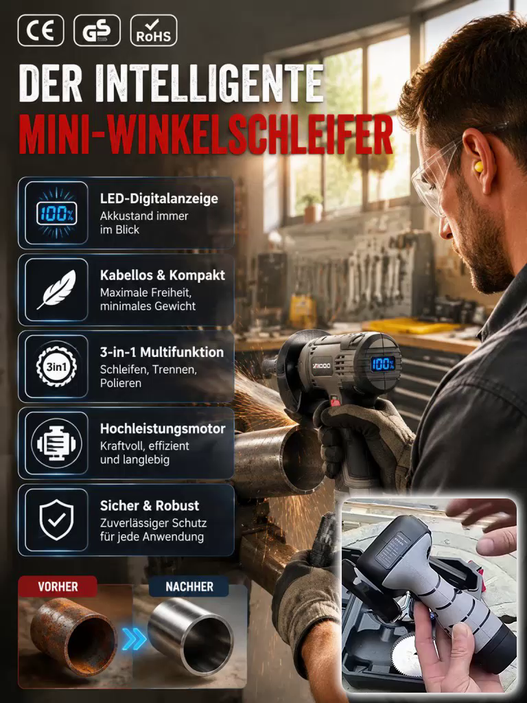 Kabelloser Mini-Winkelschleifer mit Digitalanzeige