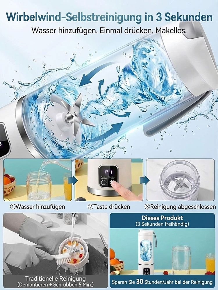 Kompakter tragbarer Mixerbecher 🥤 5 Sekunden Smoothie, kernglos & ohne Rückstände ✅