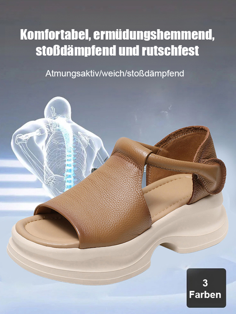 5cm Plateau-Wedgesandalen im koreanischen Stil mit offenem Zeh – echtes Leder ohne Fußschmerzen bei langem Gehen
