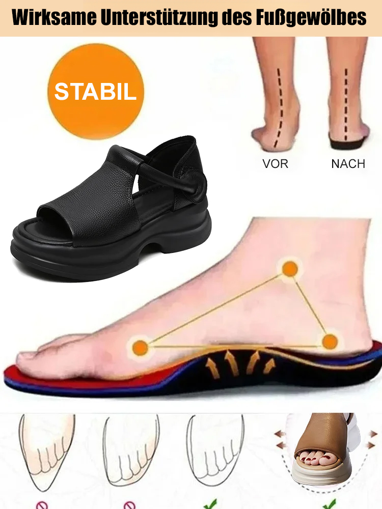 5cm Plateau-Wedgesandalen im koreanischen Stil mit offenem Zeh – echtes Leder ohne Fußschmerzen bei langem Gehen