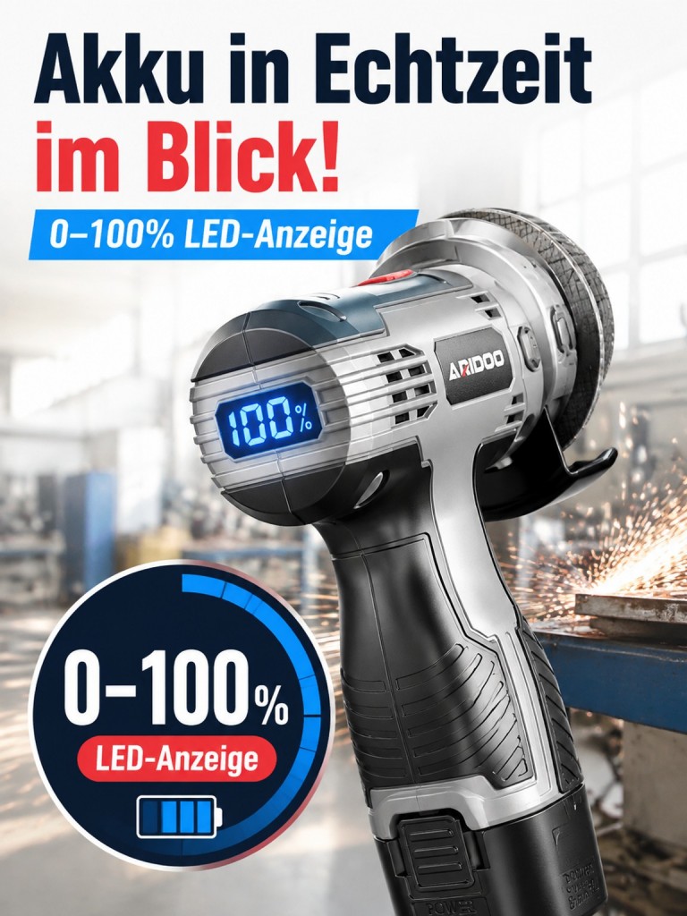 Kabelloser Mini-Winkelschleifer mit Digitalanzeige