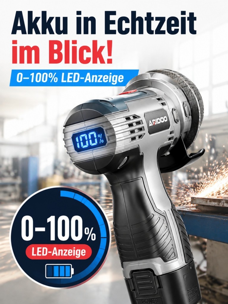 Kabelloser Mini-Winkelschleifer mit Digitalanzeige