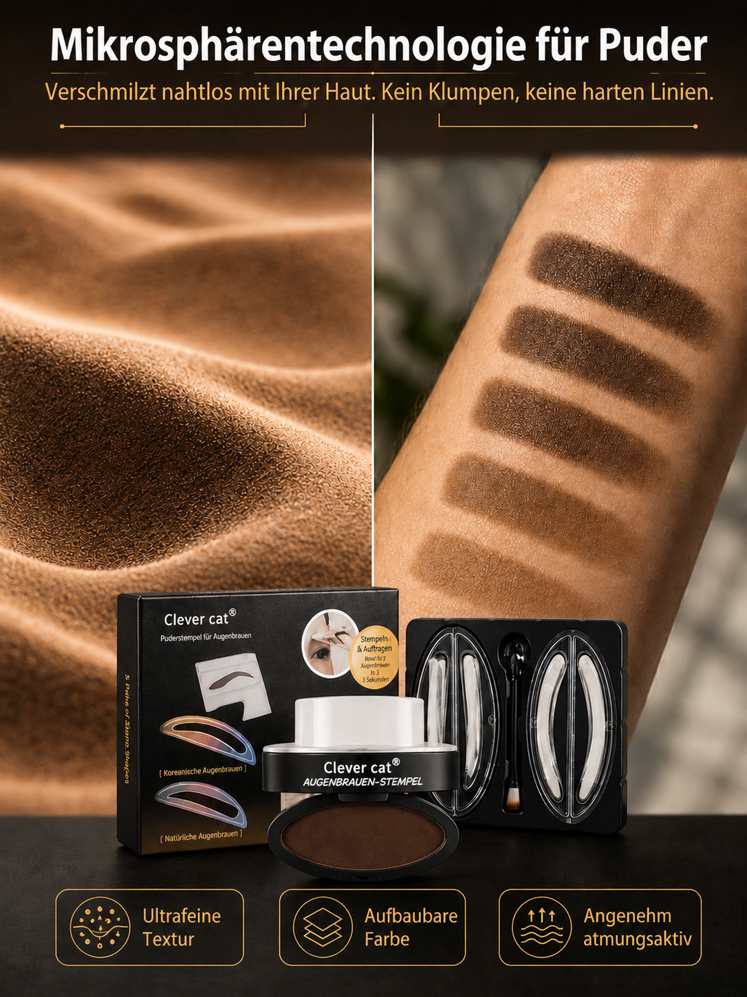 Wasserdichtes Augenbrauenpuder-Set für Faule-✨ 3-Sekunden-Stempel: Sorgt sofort für die perfekte Form.