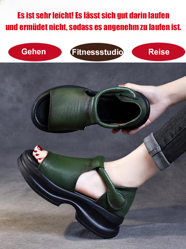 5cm Plateau-Wedgesandalen im koreanischen Stil mit offenem Zeh – echtes Leder ohne Fußschmerzen bei langem Gehen