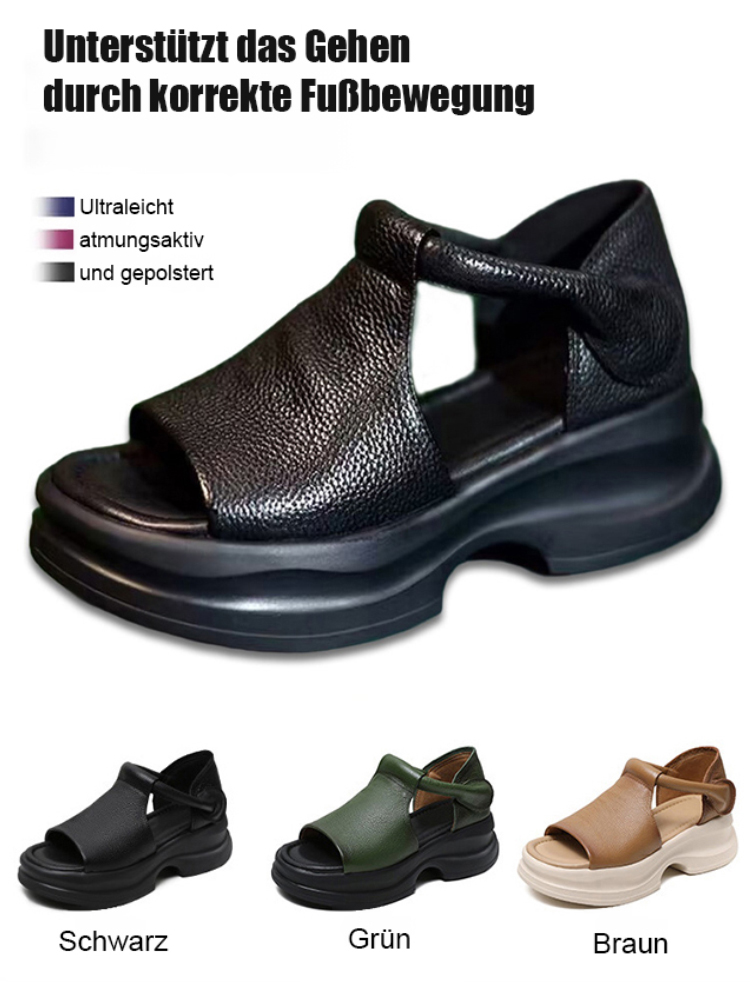 5cm Plateau-Wedgesandalen im koreanischen Stil mit offenem Zeh – echtes Leder ohne Fußschmerzen bei langem Gehen