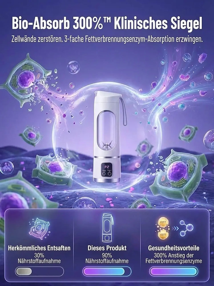 Kompakter tragbarer Mixerbecher 🥤 5 Sekunden Smoothie, kernglos & ohne Rückstände ✅