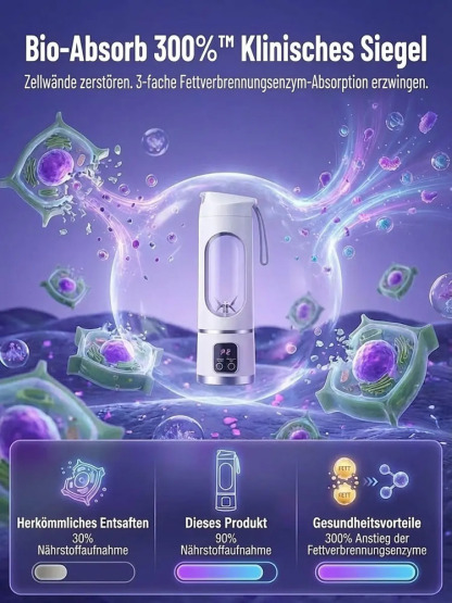 Kompakter tragbarer Mixerbecher 🥤 5 Sekunden Smoothie, kernglos & ohne Rückstände ✅