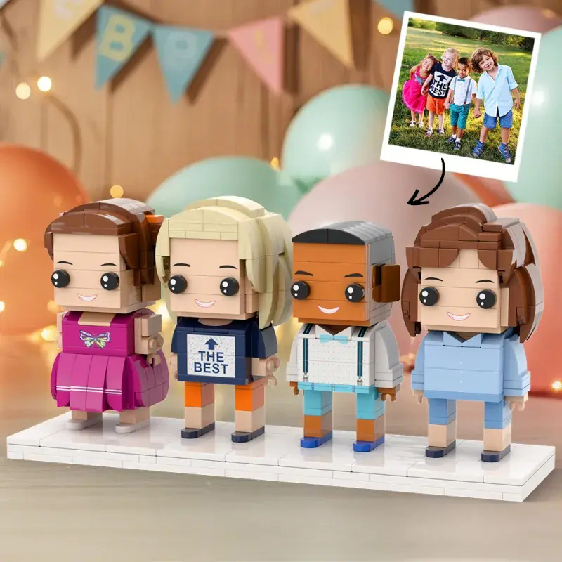 Full Body Customizable 4 People Custom Brick Figures Small Particle Block Children's Day Gift