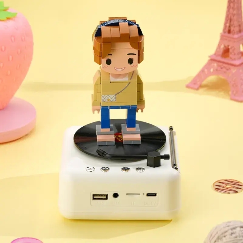 Customizable 1 Person Full Body Custom Brick Figures with Bluetooth Speaker Base Can Play Music Anniversary Gift