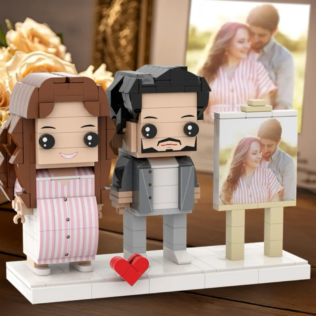 Full Body Customizable Pregnancy Gift 2 People Brick Figures with Photo Anniversary Gift New Mom Gift