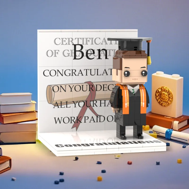Custom Text Brick Figure Full Body Customizable 1 Person Display Panel Graduation Gift