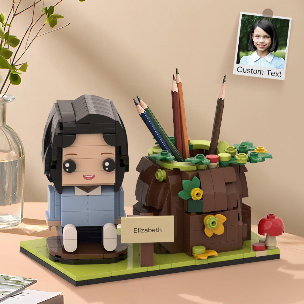 Custom Brick Figures Pen Holder Personalized Brick Figures and Pen Holder Custom Brick Figure & Tree Stump Pen Holder