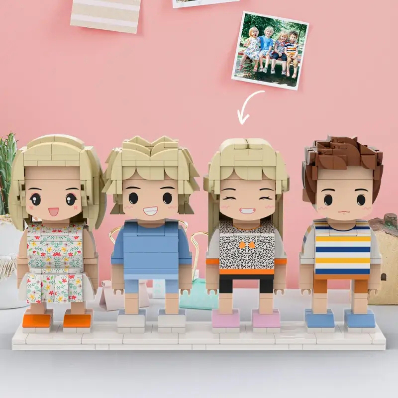 Full Body Customizable 4 People Photo Custom Cute Brick Figures Small Particle Block Perfect Children's Day Gift