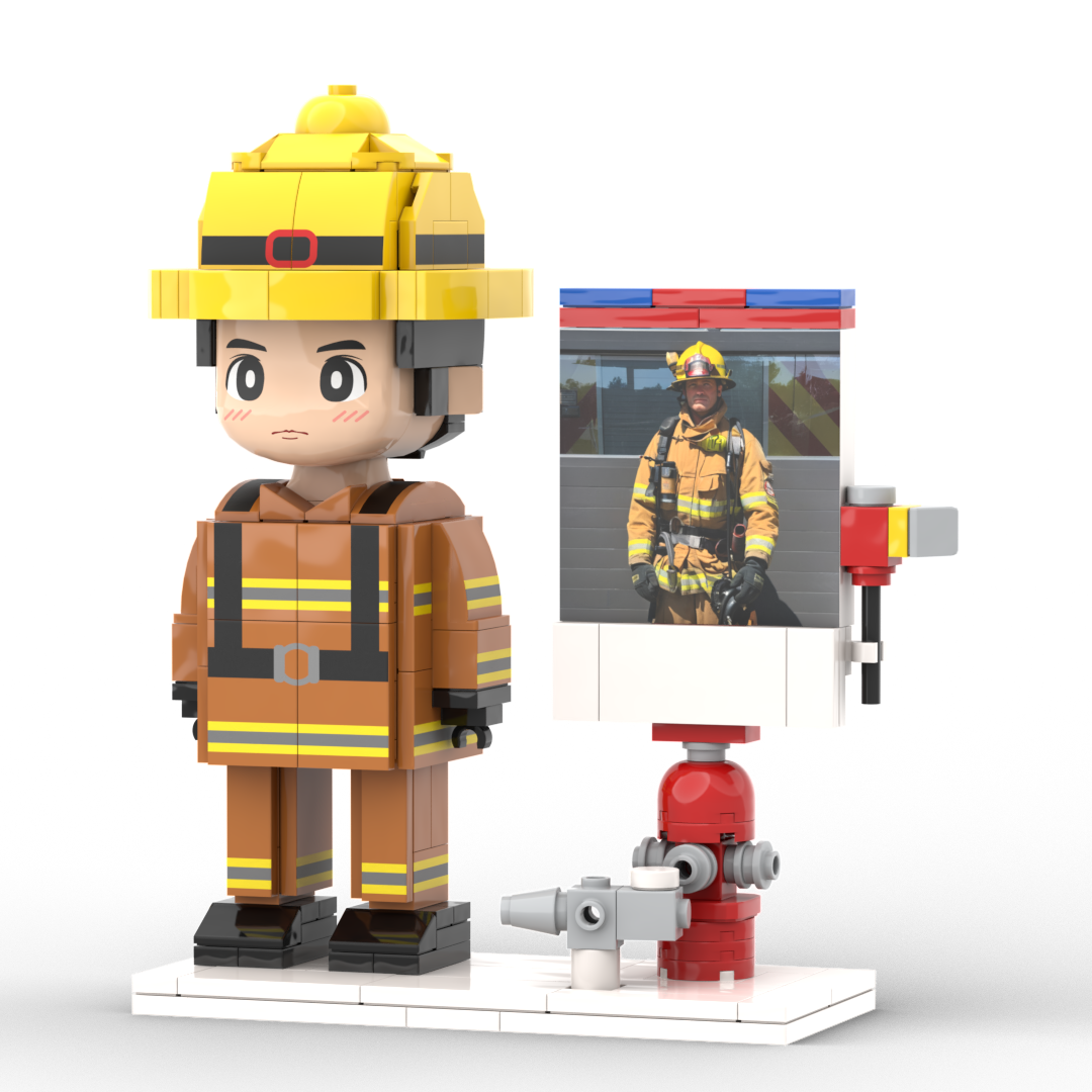 Full Body Customized 1 Person Brick Figures with Photo Firemen Theme Gift Birthday Gift Valentines Gift Father's Day Gift for Firefighter