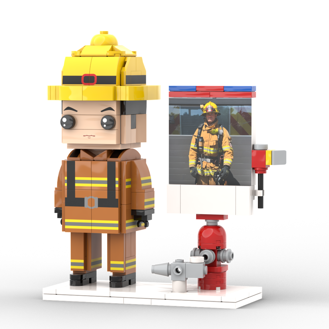 Full Body Customized 1 Person Brick Figures with Photo Firemen Theme Gift Birthday Gift Valentines Gift Father's Day Gift for Firefighter