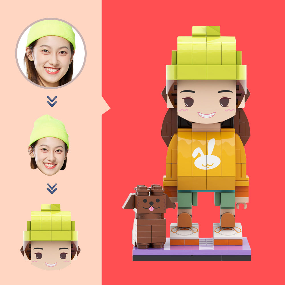 Custom Brick Figure with A Little Dog Custom Head Figures Small Particle Block Toy Customizable Brick Art Gifts