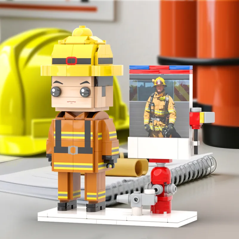 Full Body Customized 1 Person Brick Figures with Photo Firemen Theme Gift Birthday Gift Valentines Gift Father's Day Gift for Firefighter