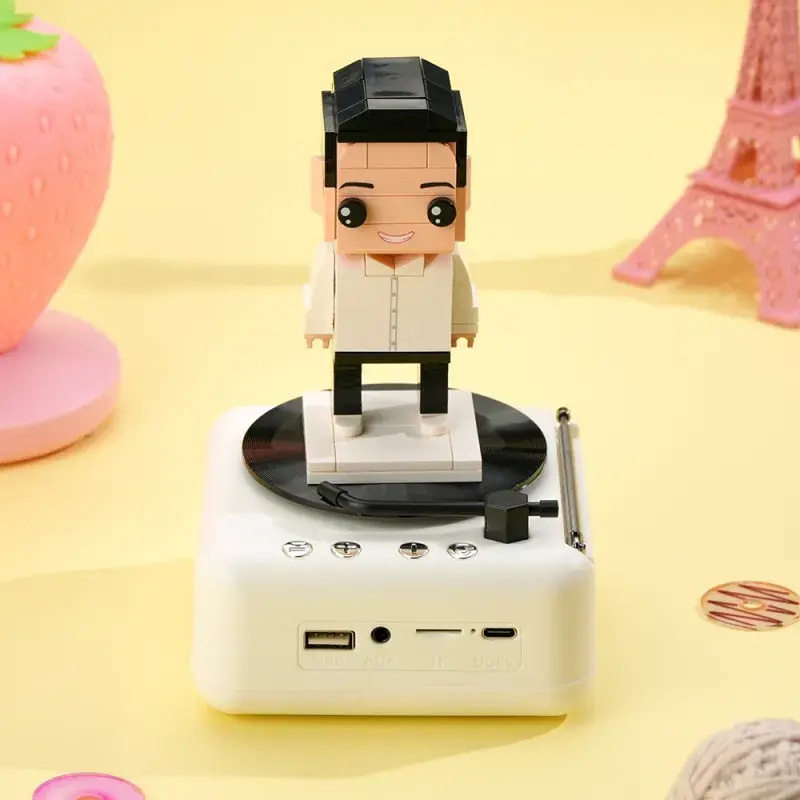 Customizable 1 Person Full Body Custom Brick Figures with Bluetooth Speaker Base Can Play Music Anniversary Gift