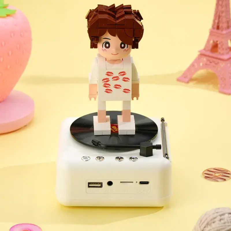 Customizable 1 Person Full Body Custom Brick Figures with Bluetooth Speaker Base Can Play Music Anniversary Gift
