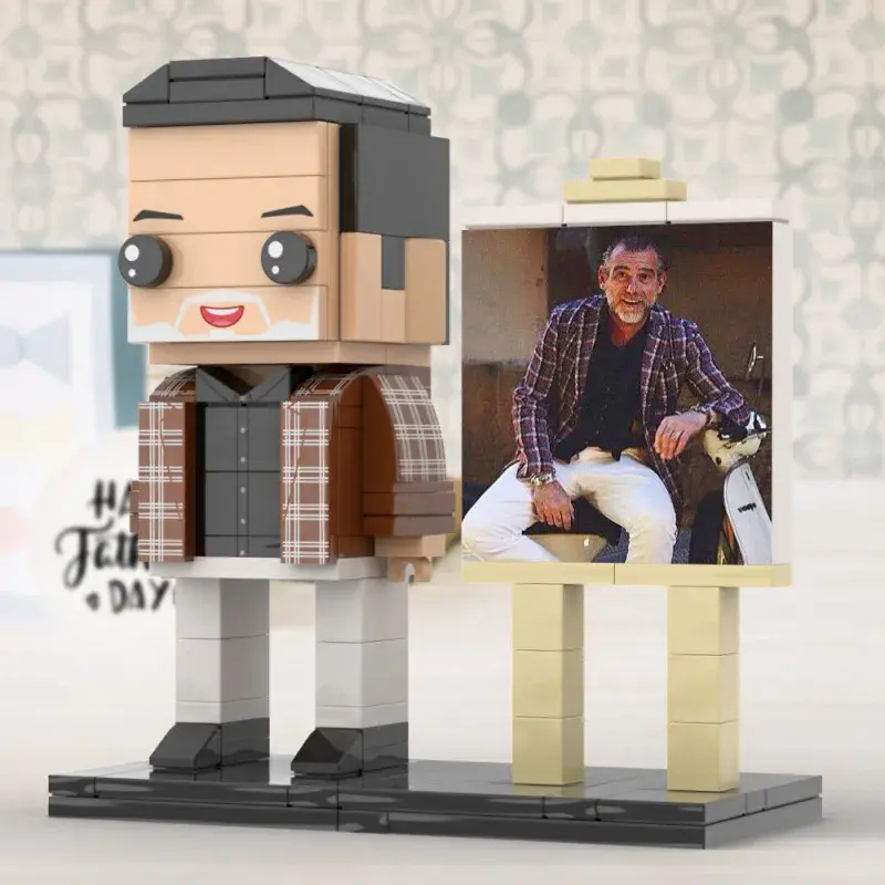 Full Body Custom 1 Person Brick Figures with Frame Personalized Photo Father's Day Gift