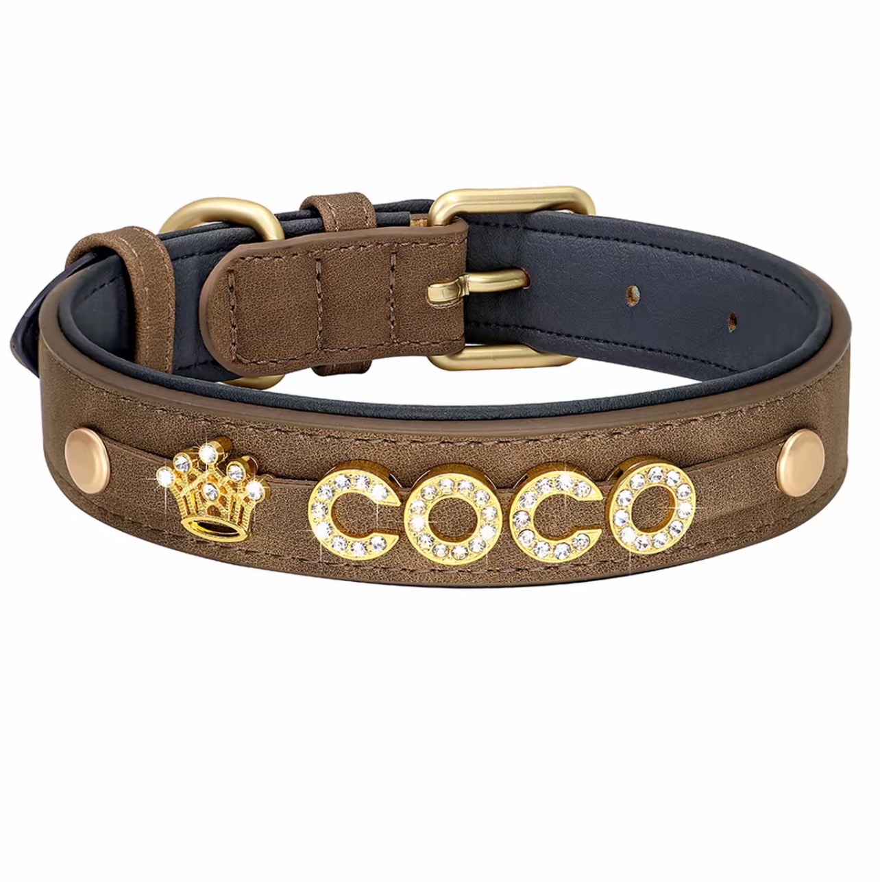 Personalized Leather Crystal Dog ID Collar