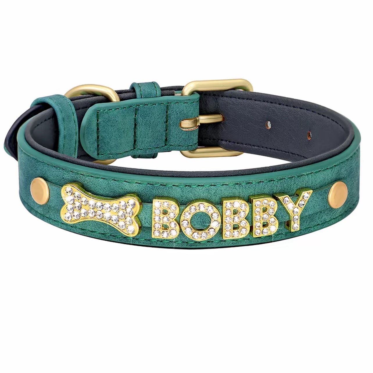 Personalized Leather Crystal Dog ID Collar
