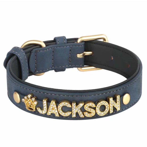 Personalized Leather Crystal Dog ID Collar