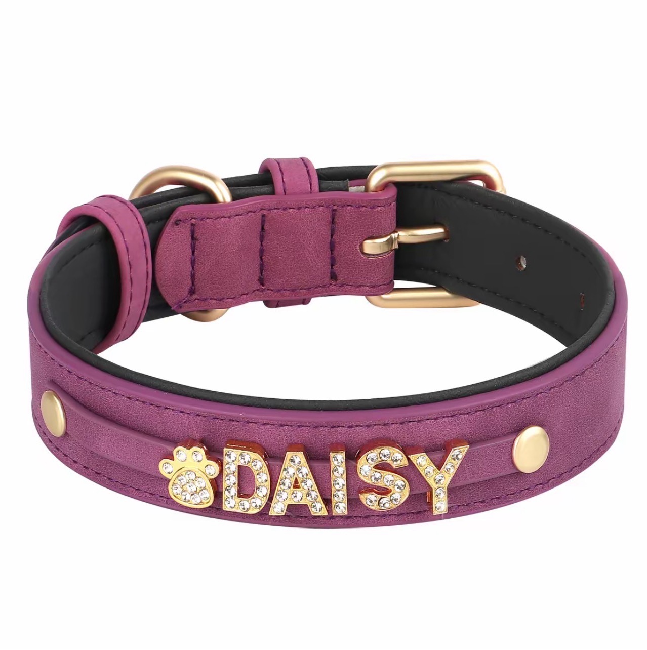 Personalized Leather Crystal Dog ID Collar