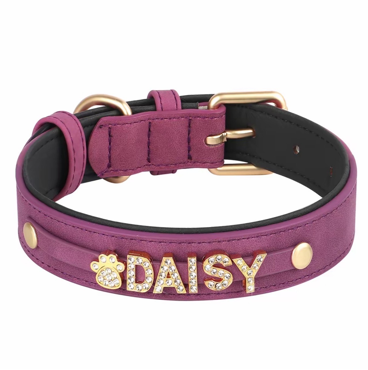 Personalized Leather Crystal Dog ID Collar