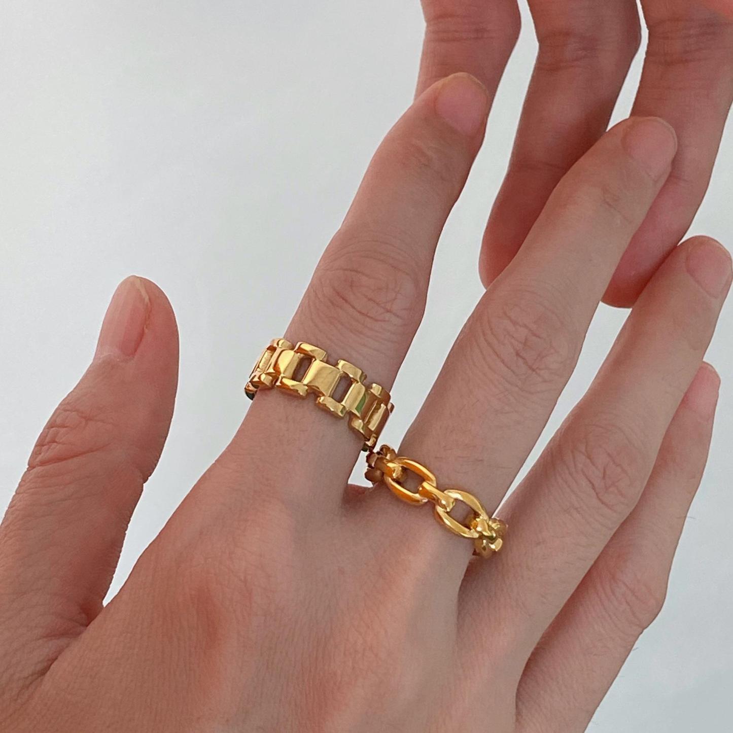 18K Gold Ring, Gold-Plated, Chain Link Design, Fashion Jewelry, Women's Accessories