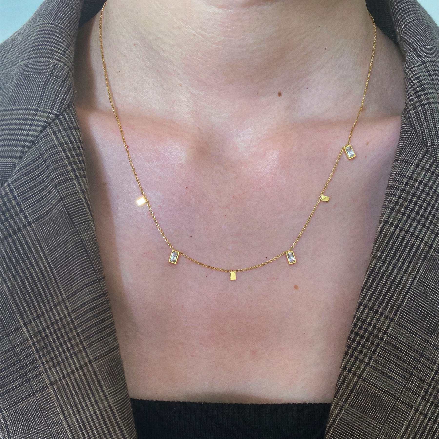 18K Gold Necklace, Gold-Plated, Gemstone Pendant, Fashion Jewelry, Women's Accessories