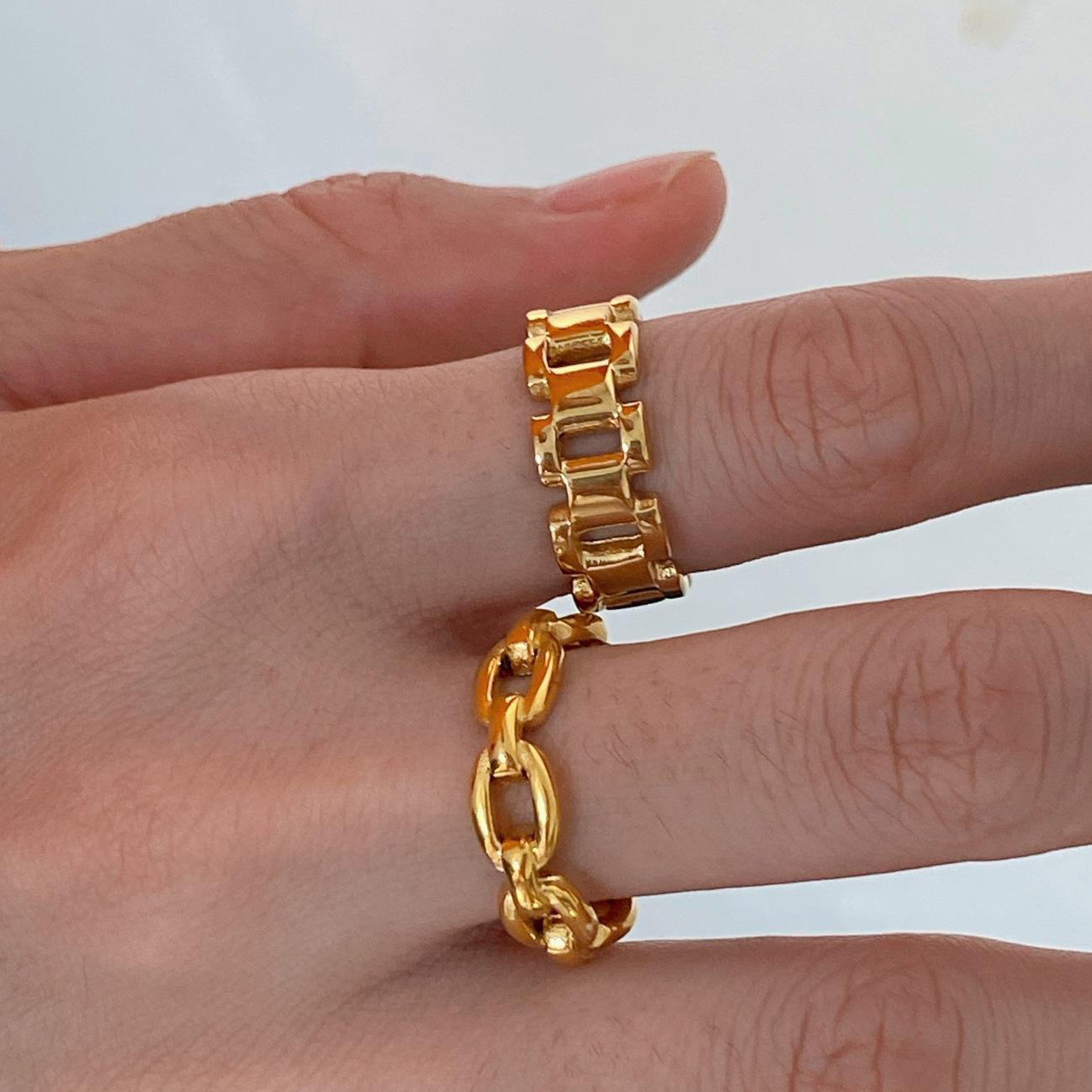 18K Gold Ring, Gold-Plated, Chain Link Design, Fashion Jewelry, Women's Accessories