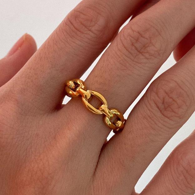 18K Gold Ring, Gold-Plated, Chain Link Design, Fashion Jewelry, Women's Accessories