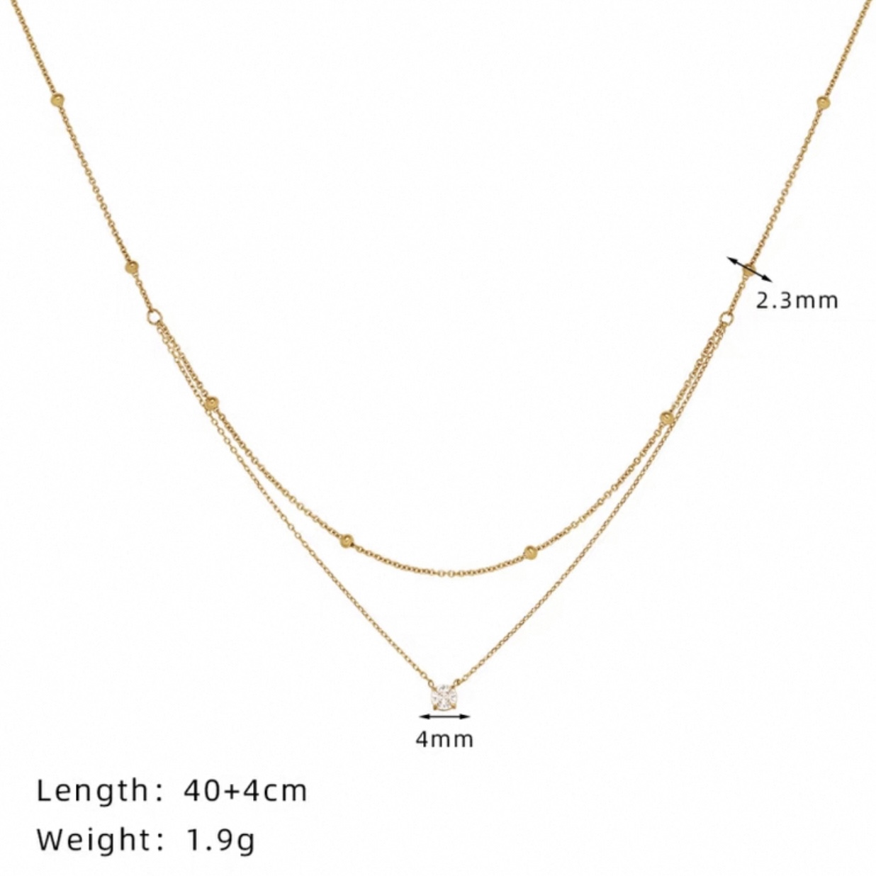 14K Gold, Layered Necklace, Cubic Zirconia Pendant, Lightweight, Stylish, Women's Jewelry