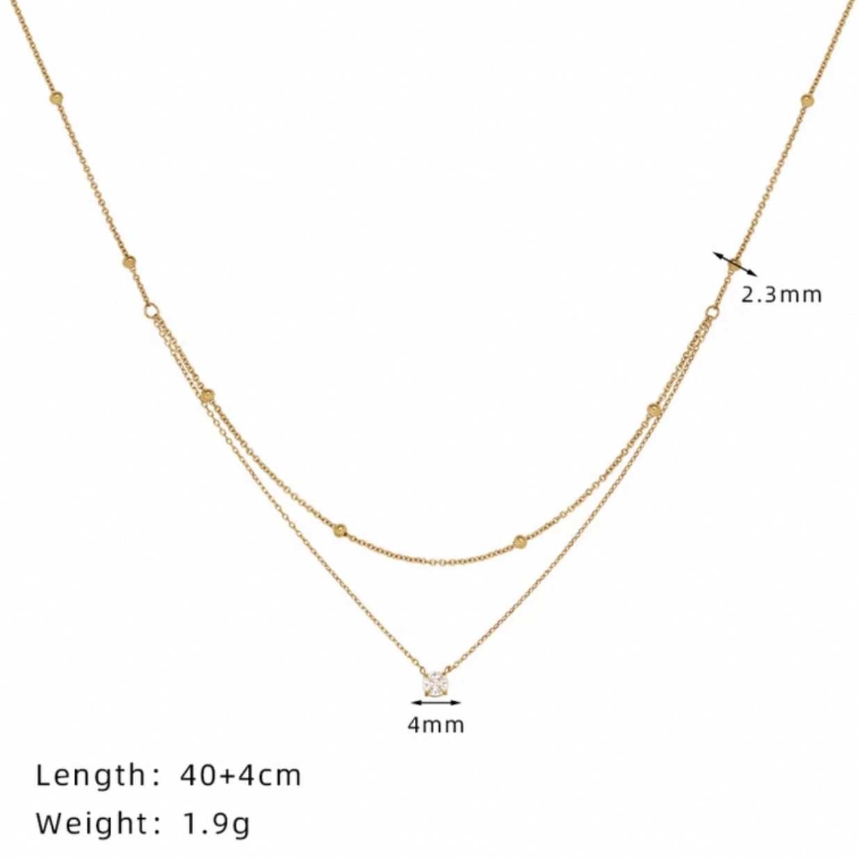 14K Gold, Layered Necklace, Cubic Zirconia Pendant, Lightweight, Stylish, Women's Jewelry