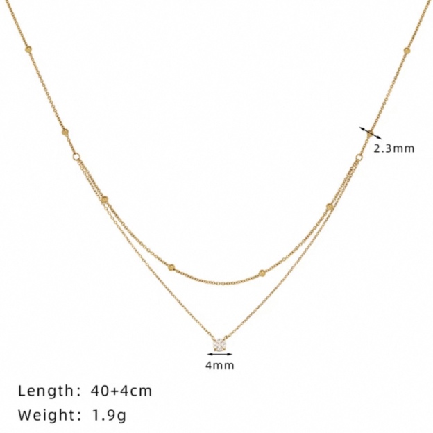 14K Gold, Layered Necklace, Cubic Zirconia Pendant, Lightweight, Stylish, Women's Jewelry