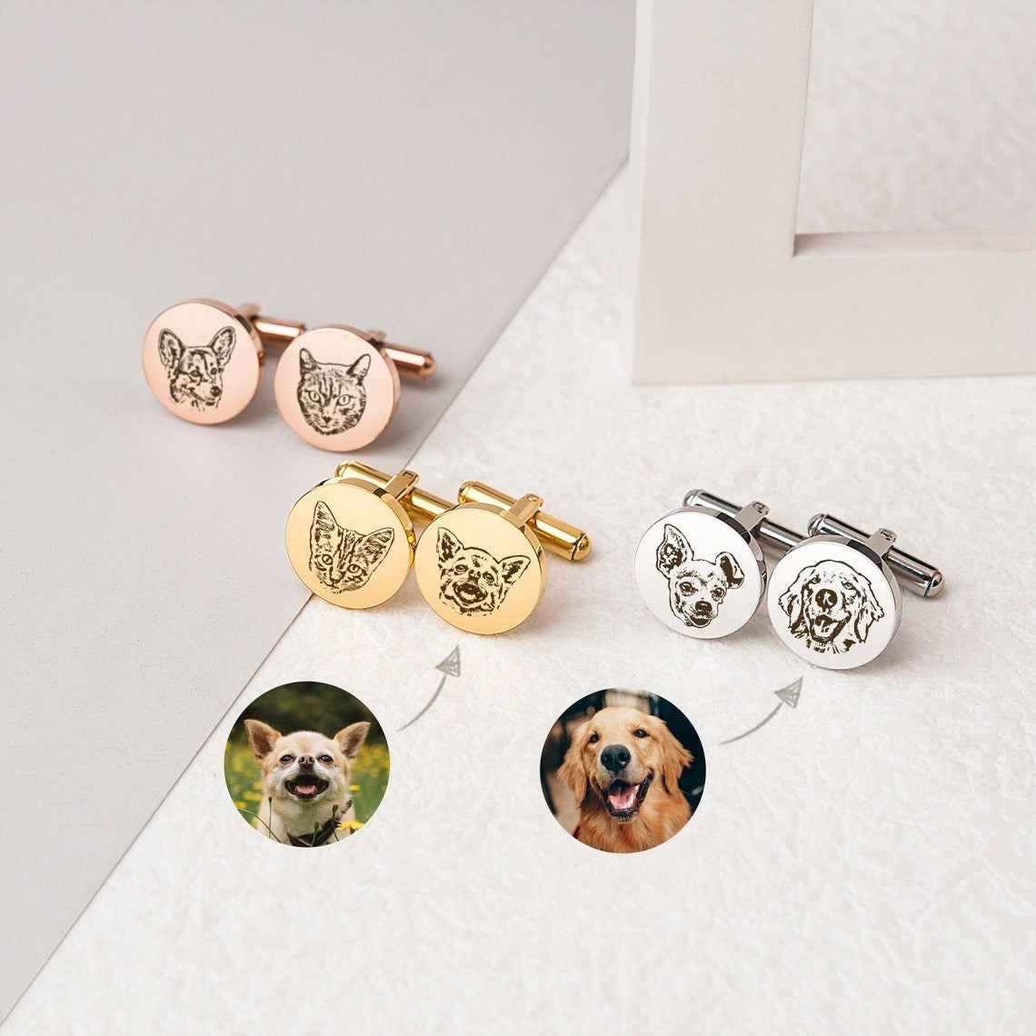 Customize Your Style with Personalized Pet Portrait Cufflinks - A Heartfelt Accessory for Pet Lovers. #PetPortraitCufflinks #PersonalizedJewelry #PetLoversGift