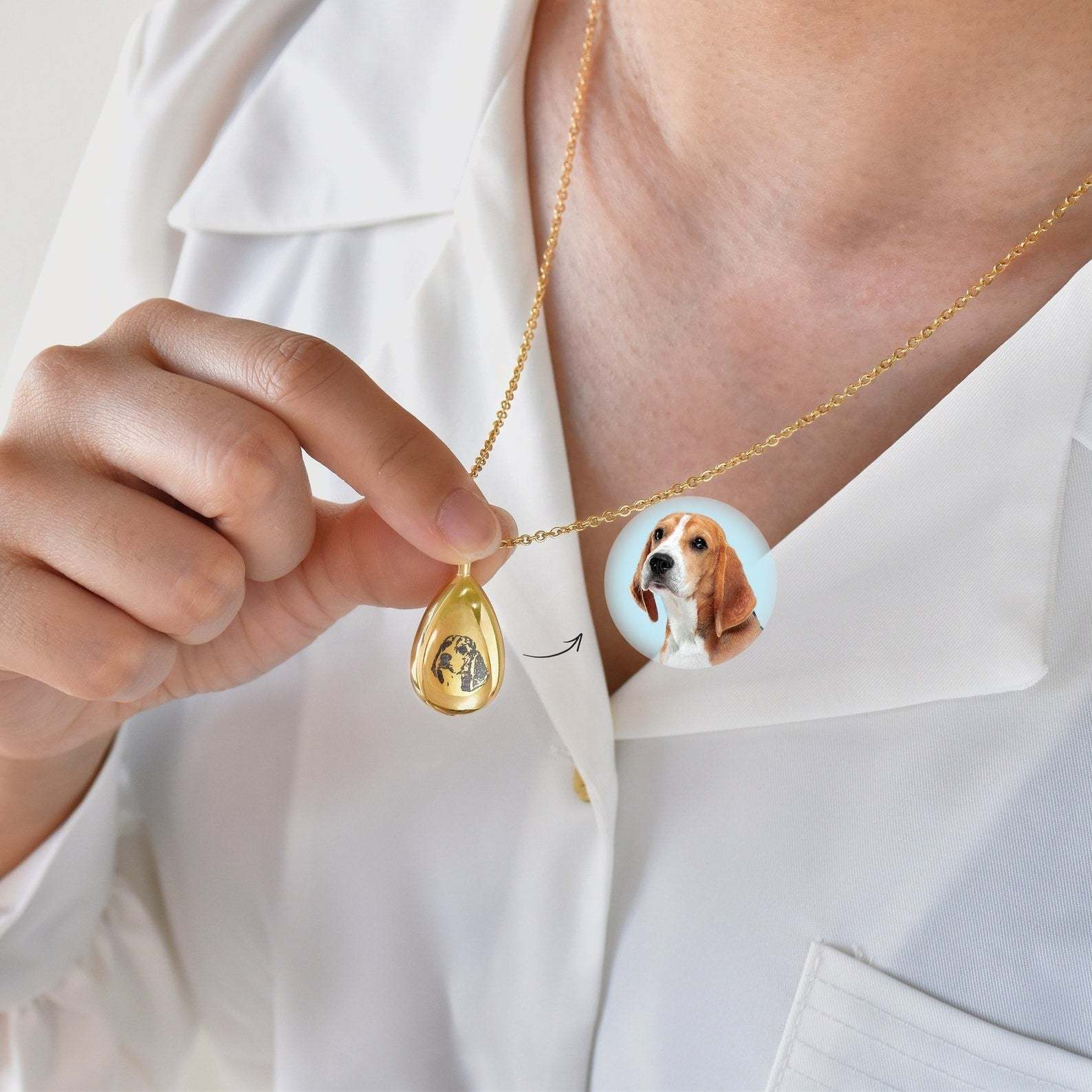 Cherish Your Pet Forever - Gold Plated Teardrop Pet Memorial Necklace. #PetMemorial #GoldPlatedNecklace #PetLoversJewelry