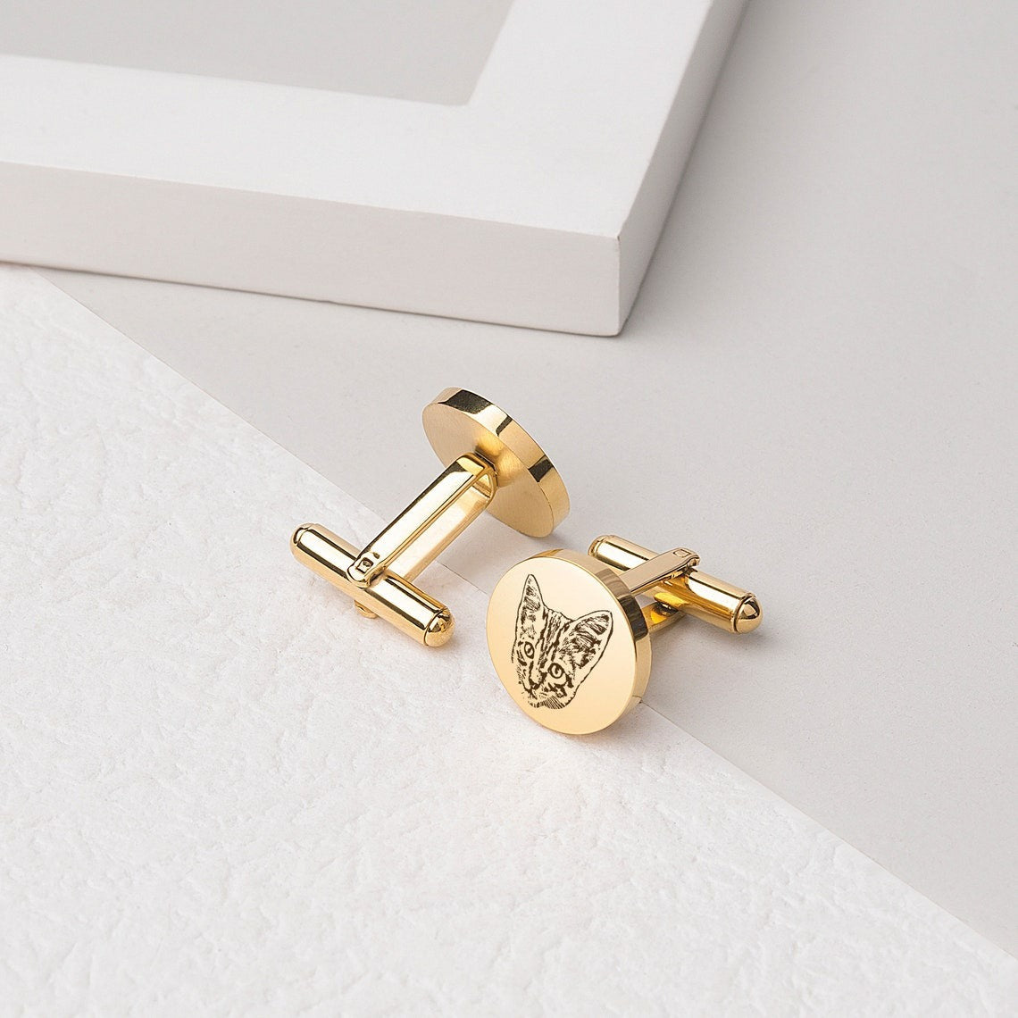 Elevate Your Style with a Touch of Whimsy - Gold-Tone Cat Cufflink. #CatCufflink #GoldToneAccessory #MensWithStyle
