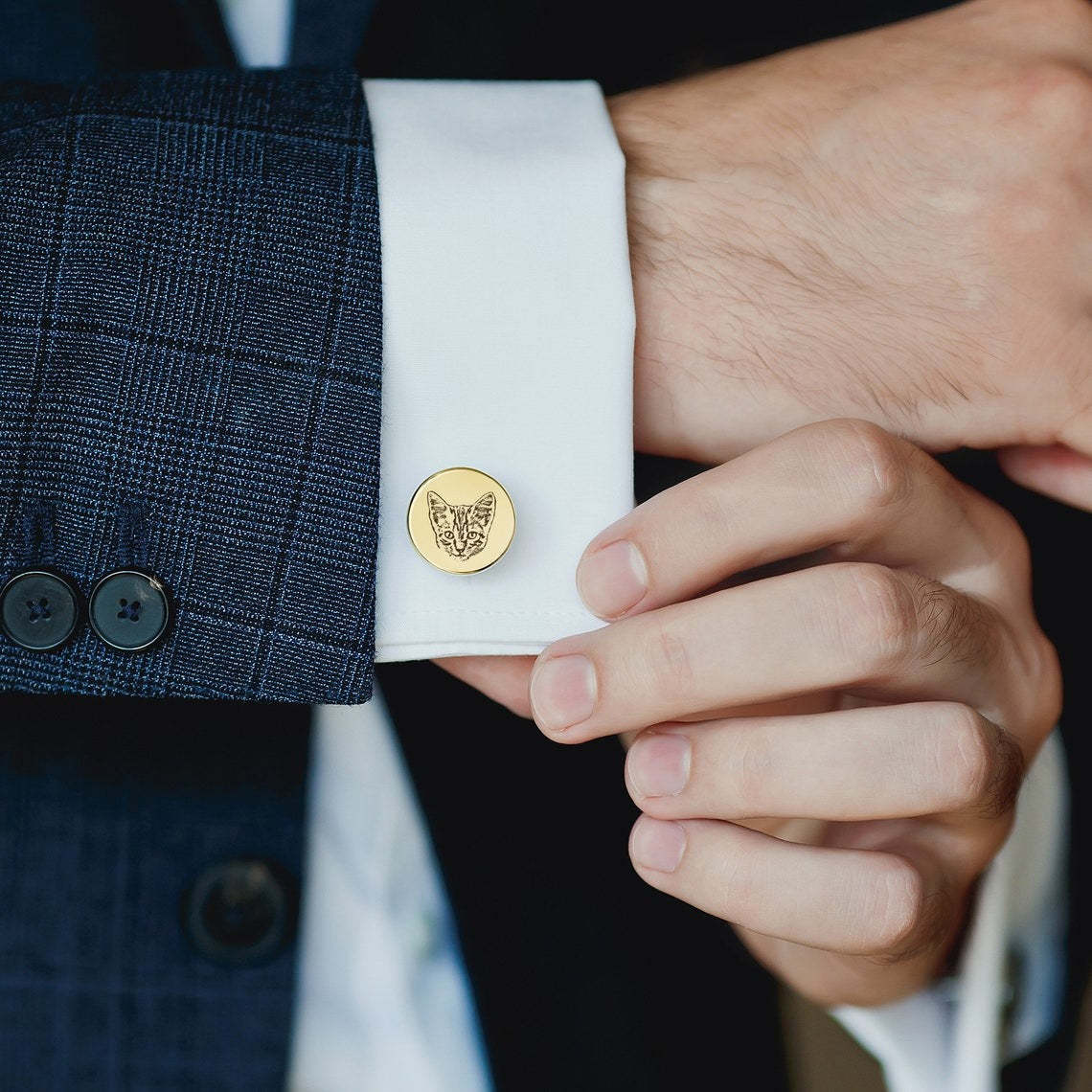 Elevate Your Style with a Touch of Whimsy - Gold-Tone Cat Cufflink. #CatCufflink #GoldToneAccessory #MensWithStyle