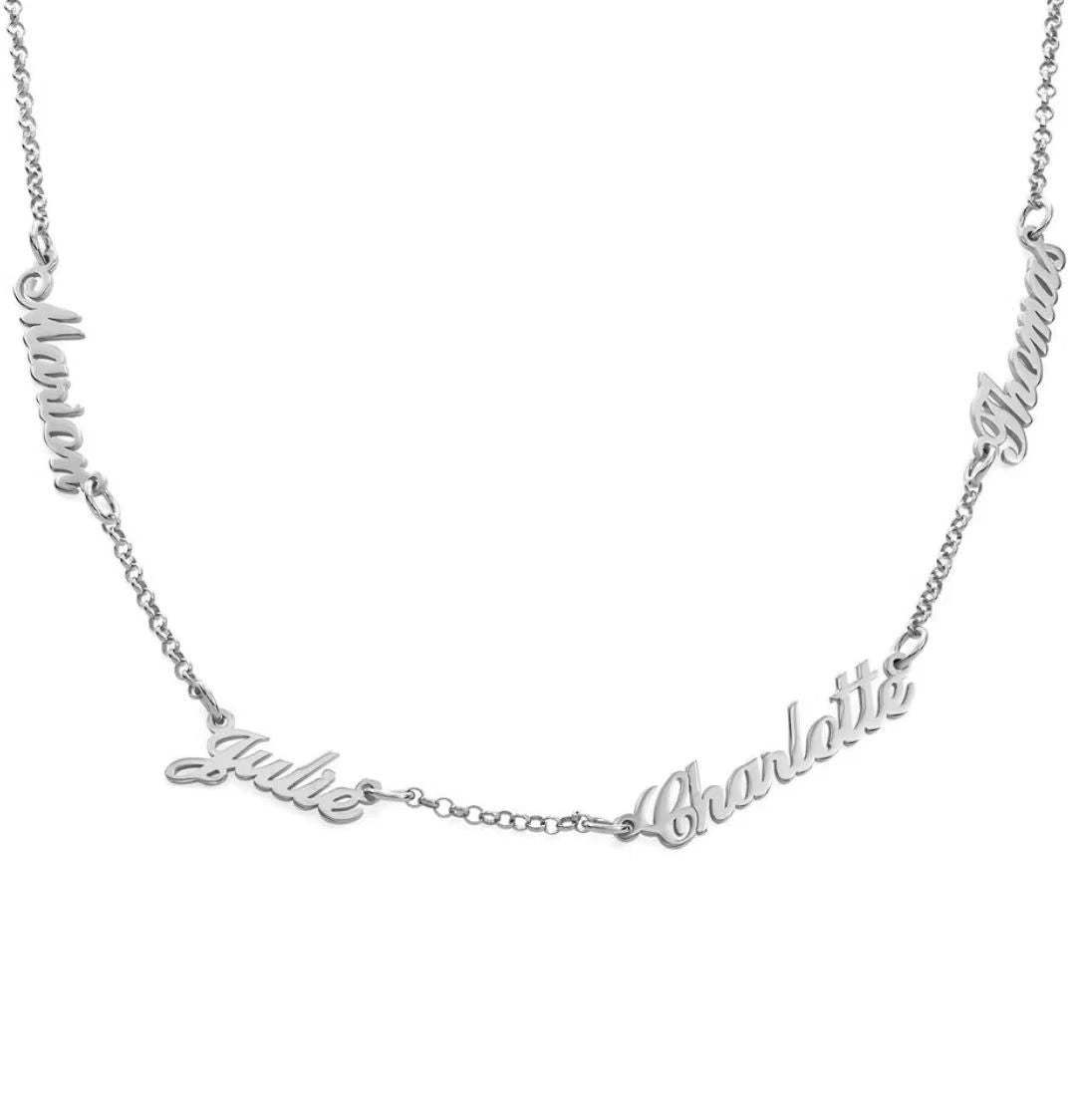 Personalized 14K Gold Family Name Necklace - Customize with Any Names, Available in 925 Silver, 14K Yellow, Rose, White Gold, and 18K Gold